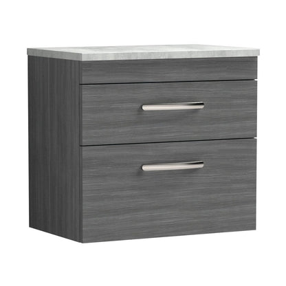 Nuie Athena 600mm Wall Hung Vanity With Grey Worktop Contemporary Anthracite Woodgrain MFC Textured Woodgrain 561x605x390mm - JJ Building Materials