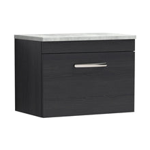 Nuie Athena 600mm Wall Hung Vanity With Grey Worktop Contemporary Charcoal Black MFC Textured Woodgrain 452x605x390mm - JJ Building Materials