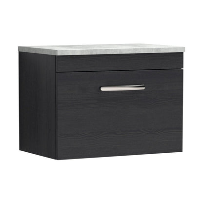 Nuie Athena 600mm Wall Hung Vanity With Grey Worktop Contemporary Charcoal Black MFC Textured Woodgrain 452x605x390mm - JJ Building Materials