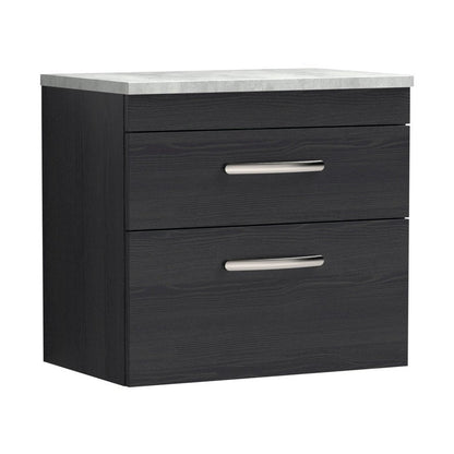 Nuie Athena 600mm Wall Hung Vanity With Grey Worktop Contemporary Charcoal Black MFC Textured Woodgrain 560x605x390mm - JJ Building Materials