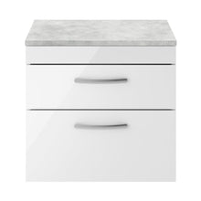 Nuie Athena 600mm Wall Hung Vanity With Grey Worktop Contemporary Gloss White MFC Painted Gloss 560x605x390mm - JJ Building Materials