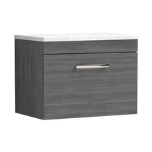 Nuie Athena 600mm Wall Hung Vanity With Sparkling White Worktop Contemporary Anthracite Woodgrain MFC Textured Woodgrain 452x605x390mm - JJ Building Materials