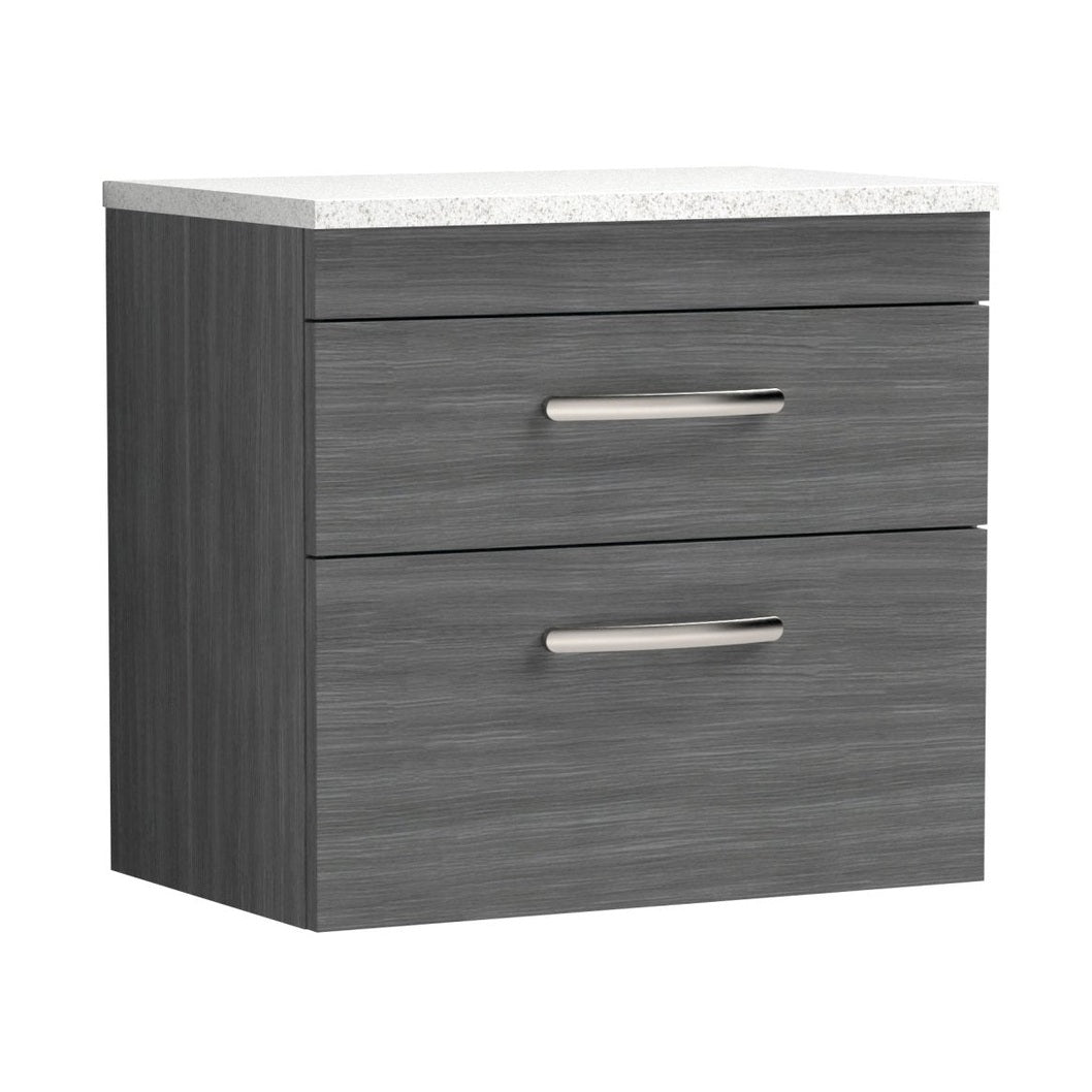 Nuie Athena 600mm Wall Hung Vanity With Sparkling White Worktop Contemporary Anthracite Woodgrain MFC Textured Woodgrain 560x605x390mm - JJ Building Materials