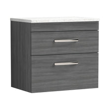 Nuie Athena 600mm Wall Hung Vanity With Sparkling White Worktop Contemporary Anthracite Woodgrain MFC Textured Woodgrain 560x605x390mm - JJ Building Materials
