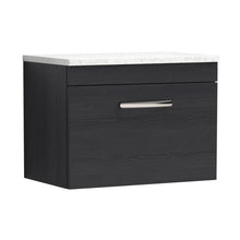 Nuie Athena 600mm Wall Hung Vanity With Sparkling White Worktop Contemporary Charcoal Black MFC Textured Woodgrain 452x605x390mm - JJ Building Materials