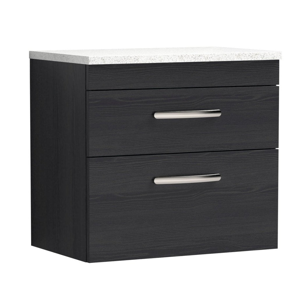 Nuie Athena 600mm Wall Hung Vanity With Sparkling White Worktop Contemporary Charcoal Black MFC Textured Woodgrain 560x605x390mm - JJ Building Materials