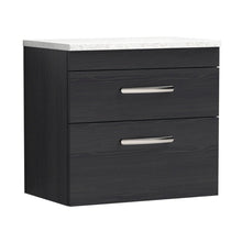 Nuie Athena 600mm Wall Hung Vanity With Sparkling White Worktop Contemporary Charcoal Black MFC Textured Woodgrain 560x605x390mm - JJ Building Materials