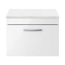 Nuie Athena 600mm Wall Hung Vanity With Sparkling White Worktop Contemporary Gloss White MFC Painted Gloss 452x605x390mm - JJ Building Materials