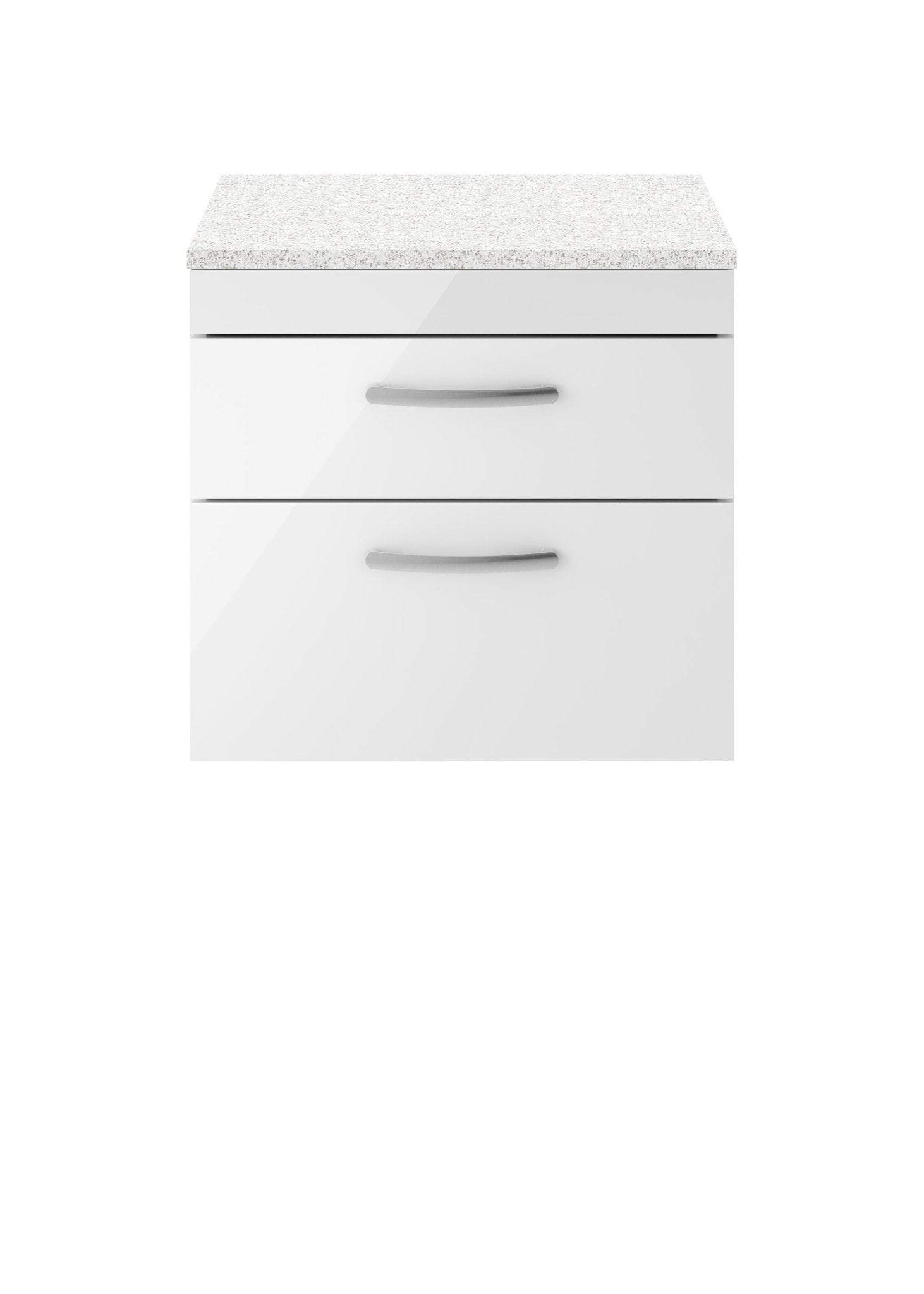 Nuie Athena 600mm Wall Hung Vanity With Sparkling White Worktop Contemporary Gloss White MFC Painted Gloss 560x605x390mm - JJ Building Materials