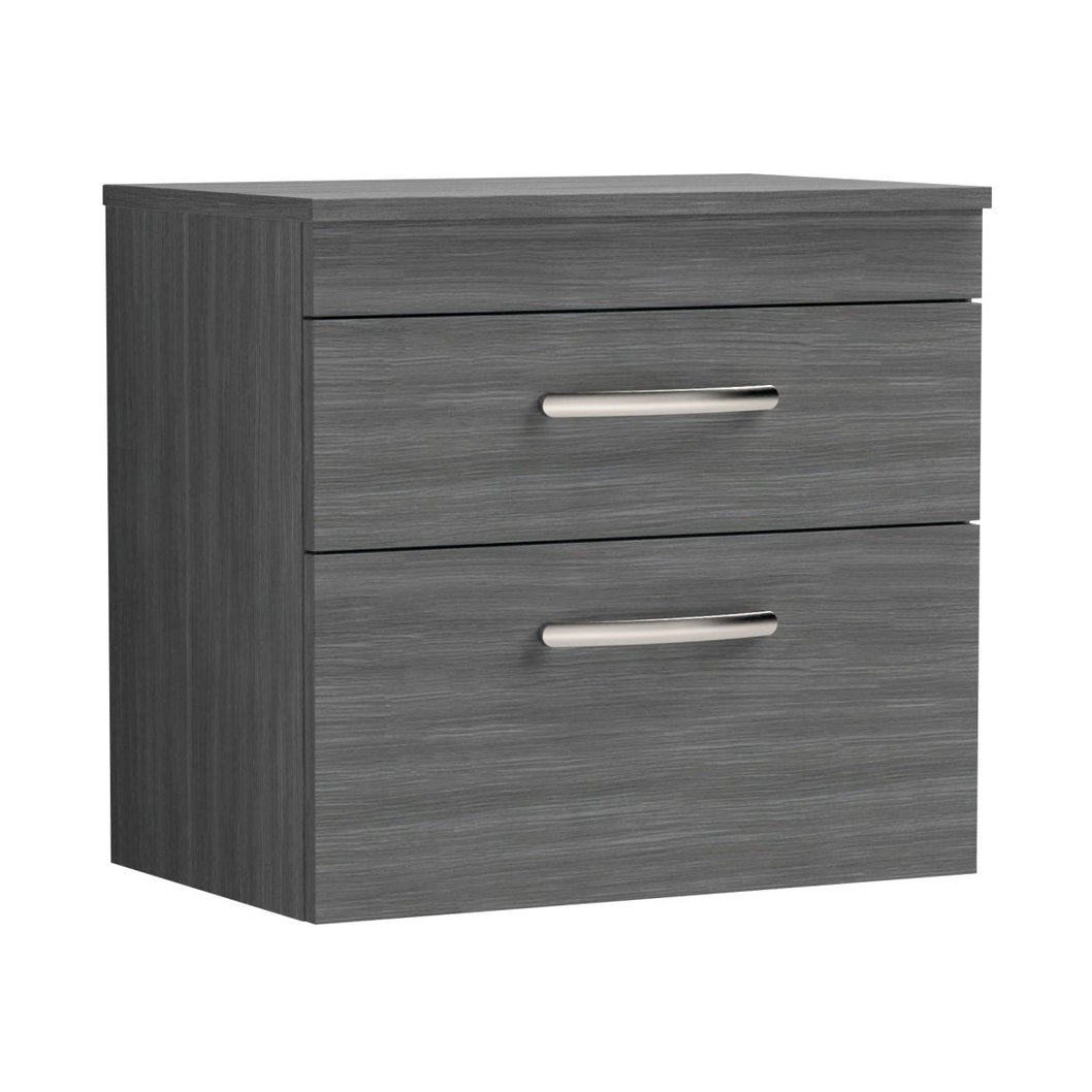 Nuie Athena 600mm Wall Hung Vanity With Worktop Contemporary Anthracite Woodgrain MFC Textured Woodgrain 556x605x390mm - JJ Building Materials