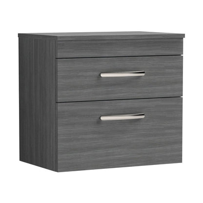 Nuie Athena 600mm Wall Hung Vanity With Worktop Contemporary Anthracite Woodgrain MFC Textured Woodgrain 556x605x390mm - JJ Building Materials