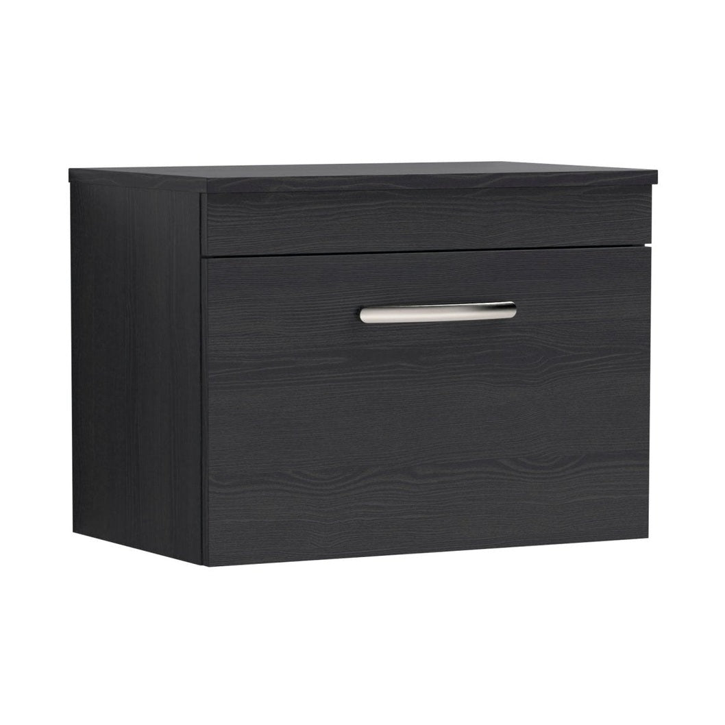 Nuie Athena 600mm Wall Hung Vanity With Worktop Contemporary Charcoal Black MFC Textured Woodgrain 448x605x390mm - JJ Building Materials