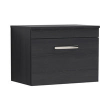 Nuie Athena 600mm Wall Hung Vanity With Worktop Contemporary Charcoal Black MFC Textured Woodgrain 448x605x390mm - JJ Building Materials