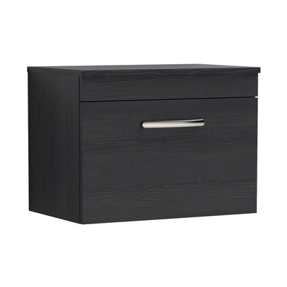 Nuie Athena 600mm Wall Hung Vanity With Worktop Contemporary Charcoal Black MFC Textured Woodgrain 448x605x390mm - JJ Building Materials