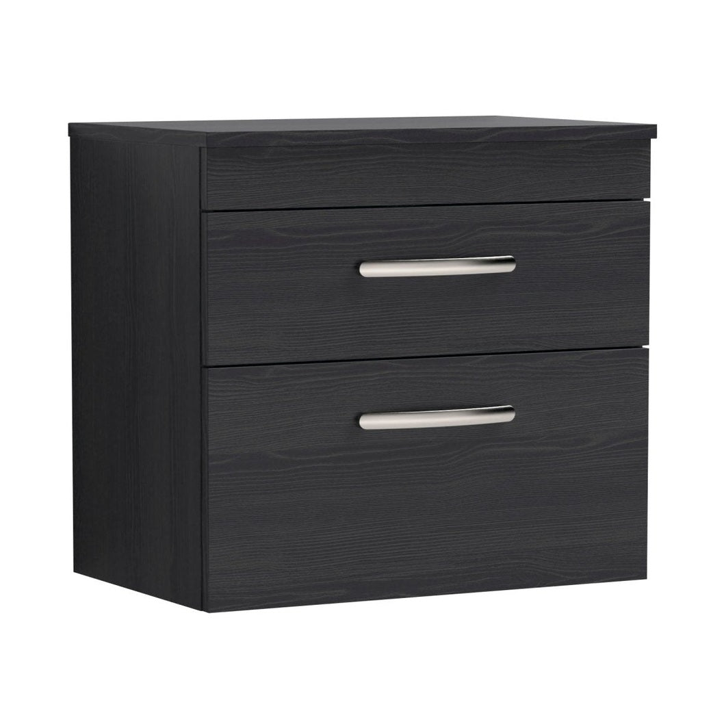 Nuie Athena 600mm Wall Hung Vanity With Worktop Contemporary Charcoal Black MFC Textured Woodgrain 556x605x390mm - JJ Building Materials