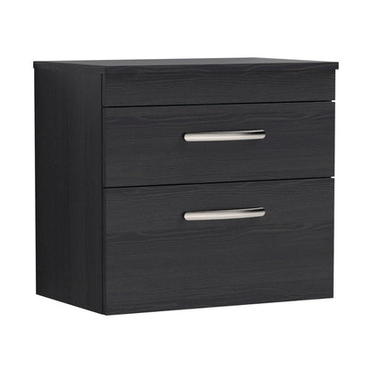 Nuie Athena 600mm Wall Hung Vanity With Worktop Contemporary Charcoal Black MFC Textured Woodgrain 556x605x390mm - JJ Building Materials