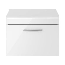 Nuie Athena 600mm Wall Hung Vanity With Worktop Contemporary Gloss White MFC Painted Gloss 448x605x390mm - JJ Building Materials