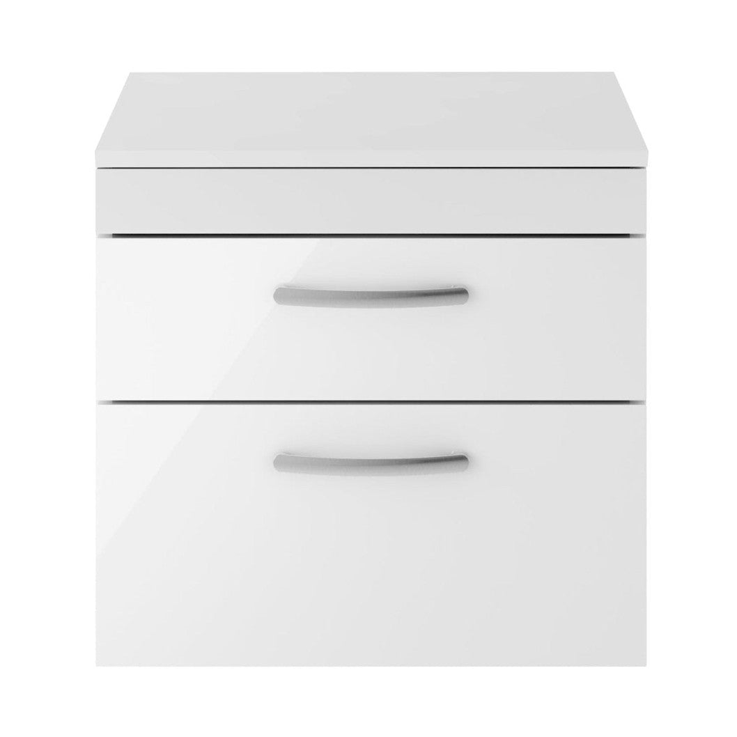 Nuie Athena 600mm Wall Hung Vanity With Worktop Contemporary Gloss White MFC Painted Gloss 556x605x390mm - JJ Building Materials