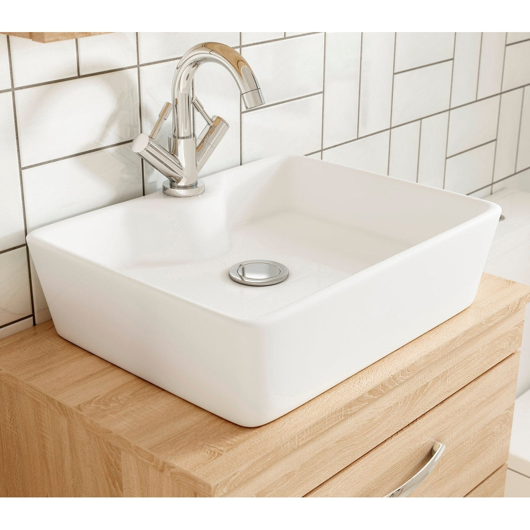 Nuie Athena 600mm Wall Hung Vanity With Worktop Contemporary Gloss White MFC Painted Gloss 556x605x390mm - JJ Building Materials