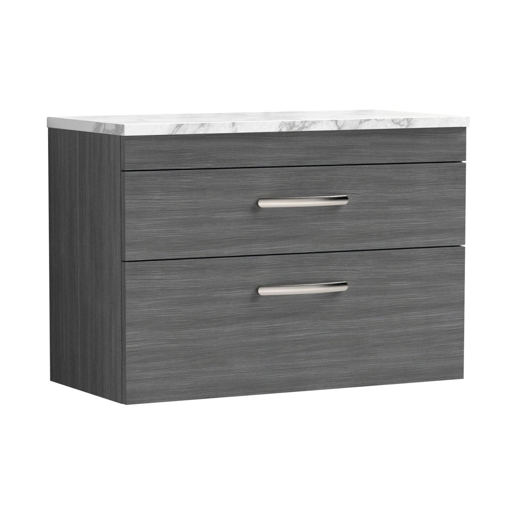 Nuie Athena 800 Wall Hung 2-drawer Unit & Laminate Worktop Contemporary Anthracite Woodgrain MFC Textured Woodgrain 560x805x390mm - JJ Building Materials
