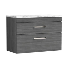 Nuie Athena 800 Wall Hung 2-drawer Unit & Laminate Worktop Contemporary Anthracite Woodgrain MFC Textured Woodgrain 560x805x390mm - JJ Building Materials