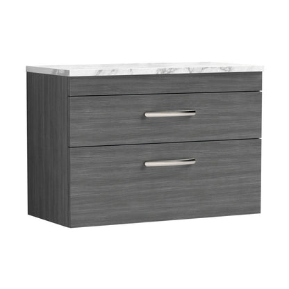 Nuie Athena 800 Wall Hung 2-drawer Unit & Laminate Worktop Contemporary Anthracite Woodgrain MFC Textured Woodgrain 560x805x390mm - JJ Building Materials