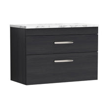 Nuie Athena 800 Wall Hung 2-drawer Unit & Laminate Worktop Contemporary Charcoal Black MFC Textured Woodgrain 560x805x390mm - JJ Building Materials