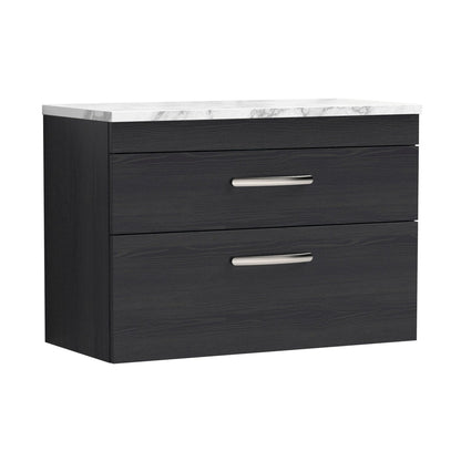 Nuie Athena 800 Wall Hung 2-drawer Unit & Laminate Worktop Contemporary Charcoal Black MFC Textured Woodgrain 560x805x390mm - JJ Building Materials
