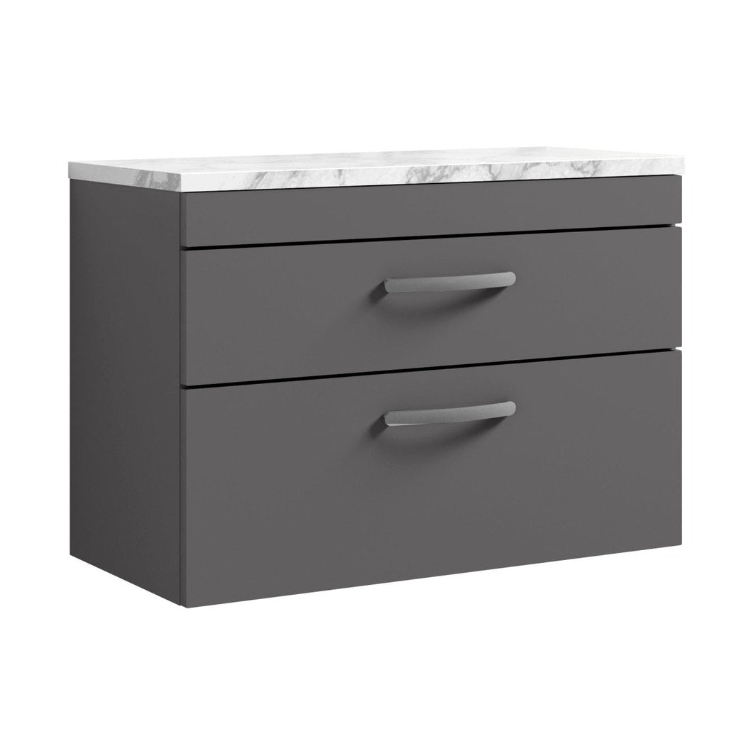 Nuie Athena 800 Wall Hung 2-drawer Unit & Laminate Worktop Contemporary Gloss Grey MFC Painted Gloss 560x805x390mm - JJ Building Materials