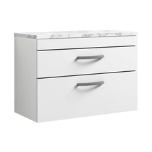 Nuie Athena 800 Wall Hung 2-drawer Unit & Laminate Worktop Contemporary Gloss White MFC Painted Gloss 560x805x390mm - JJ Building Materials