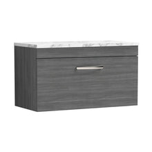 Nuie Athena 800 Wall Hung Single Drawer Unit & Laminate Worktop Contemporary Anthracite Woodgrain MFC Textured Woodgrain 560x805x390mm - JJ Building Materials
