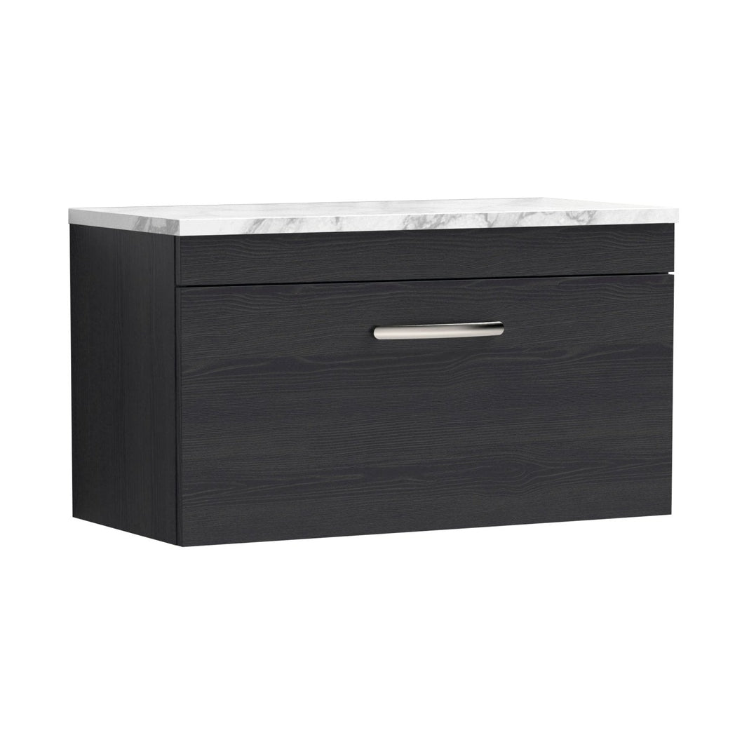 Nuie Athena 800 Wall Hung Single Drawer Unit & Laminate Worktop Contemporary Charcoal Black MFC Textured Woodgrain 452x805x390mm - JJ Building Materials