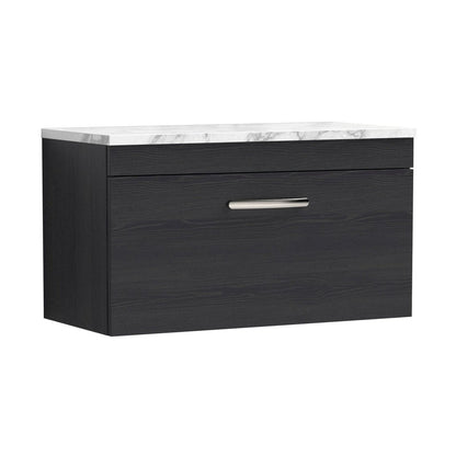 Nuie Athena 800 Wall Hung Single Drawer Unit & Laminate Worktop Contemporary Charcoal Black MFC Textured Woodgrain 452x805x390mm - JJ Building Materials