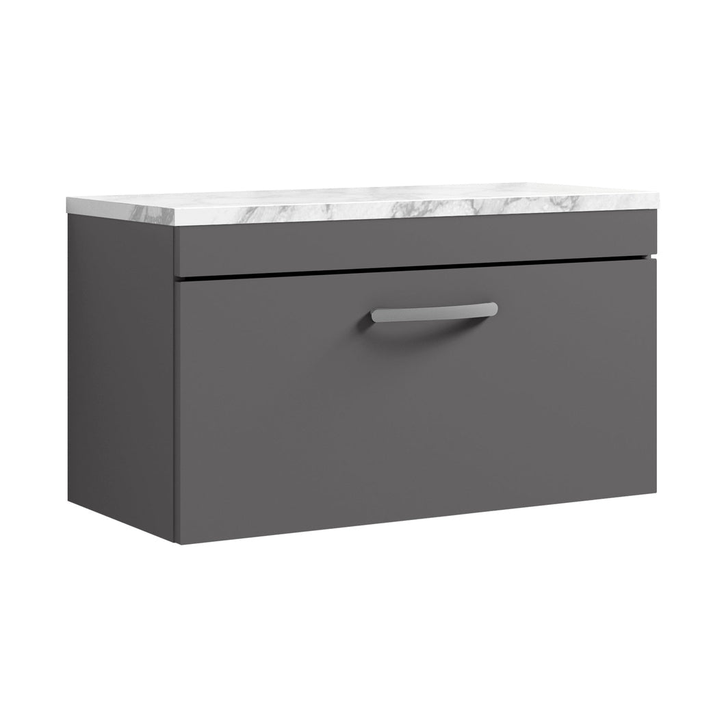 Nuie Athena 800 Wall Hung Single Drawer Unit & Laminate Worktop Contemporary Gloss Grey MFC Painted Gloss 452x805x390mm - JJ Building Materials