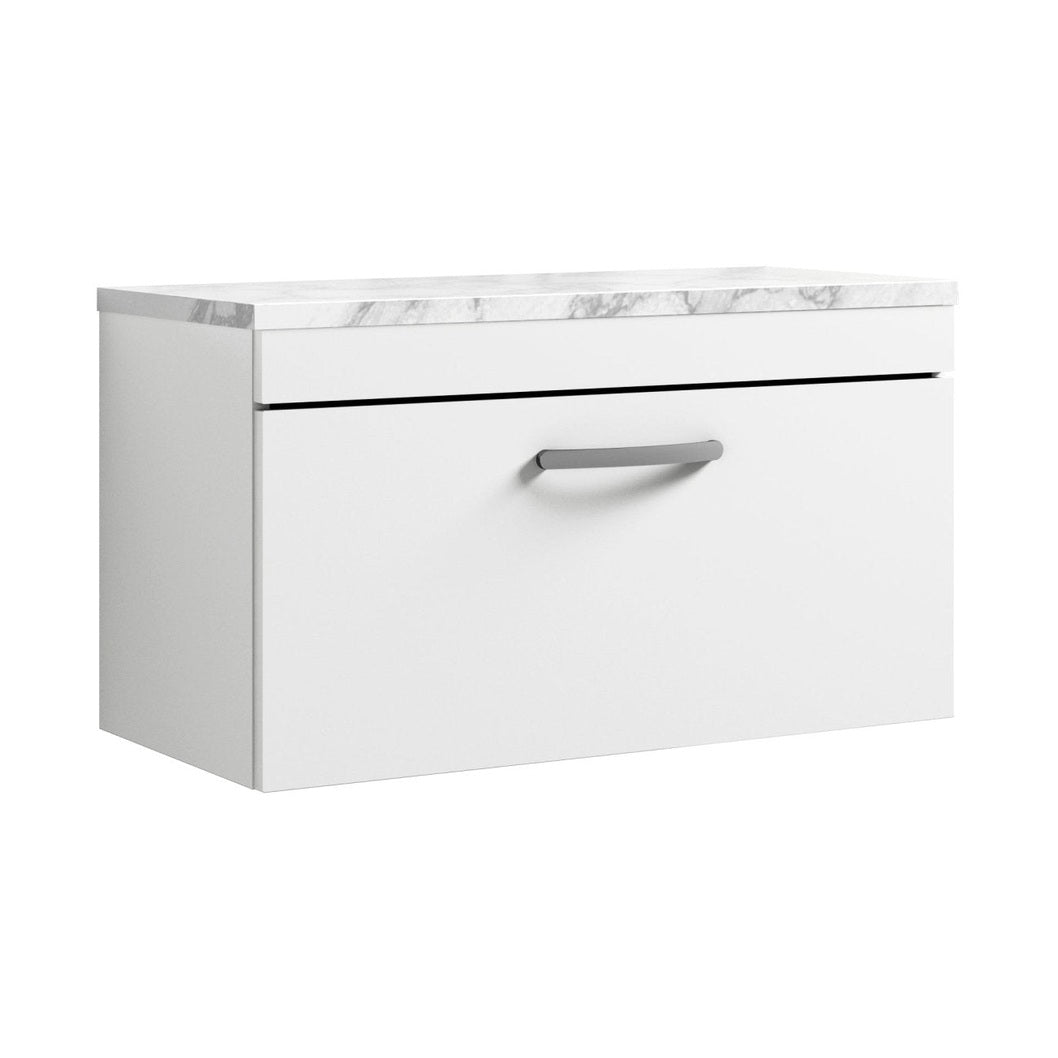 Nuie Athena 800 Wall Hung Single Drawer Unit & Laminate Worktop Contemporary Gloss White MFC Painted Gloss 452x805x390mm - JJ Building Materials