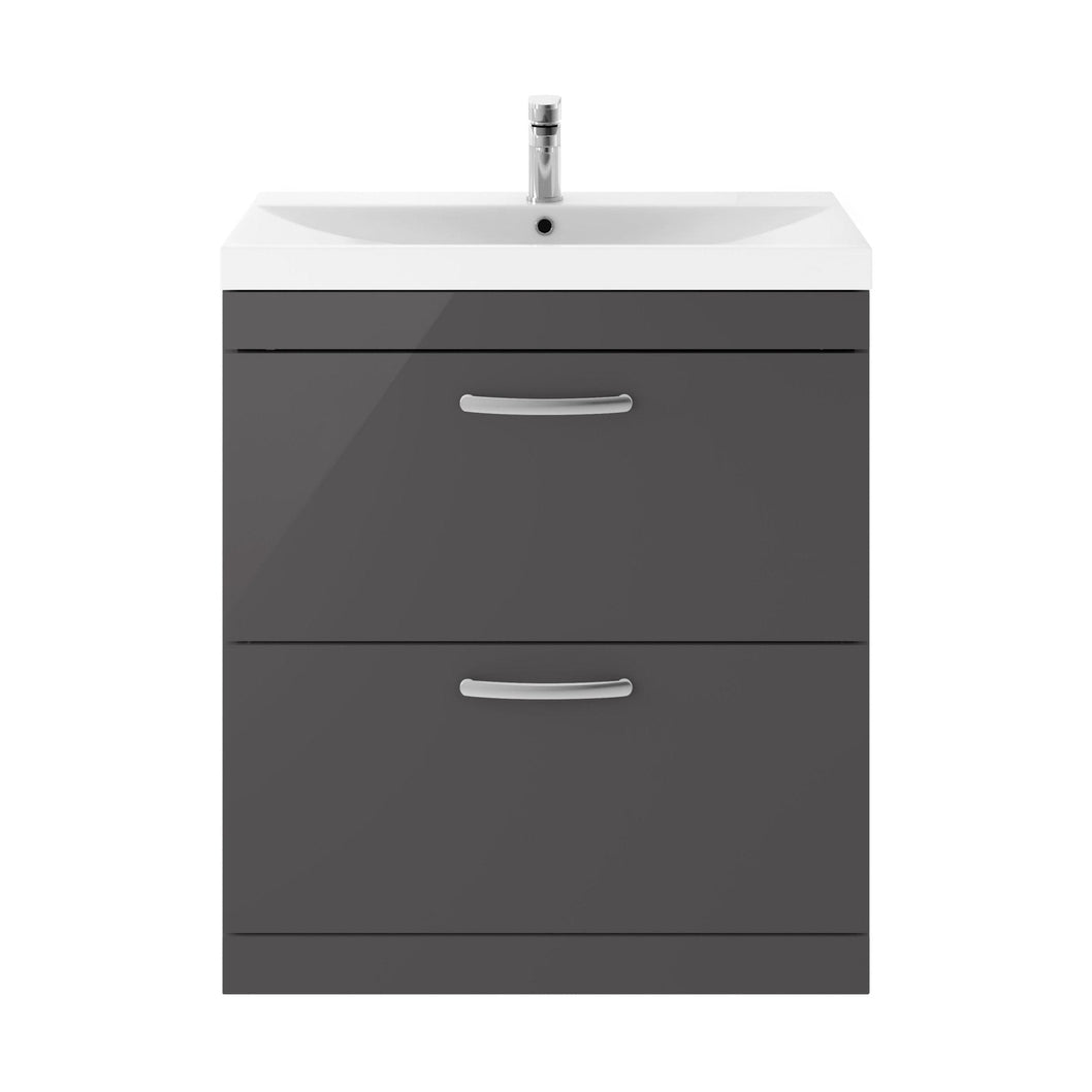 Nuie Athena 800mm Floor Standing Cabinet With Basin 3 Contemporary Gloss Grey MFC 915x810x390mm - JJ Building Materials