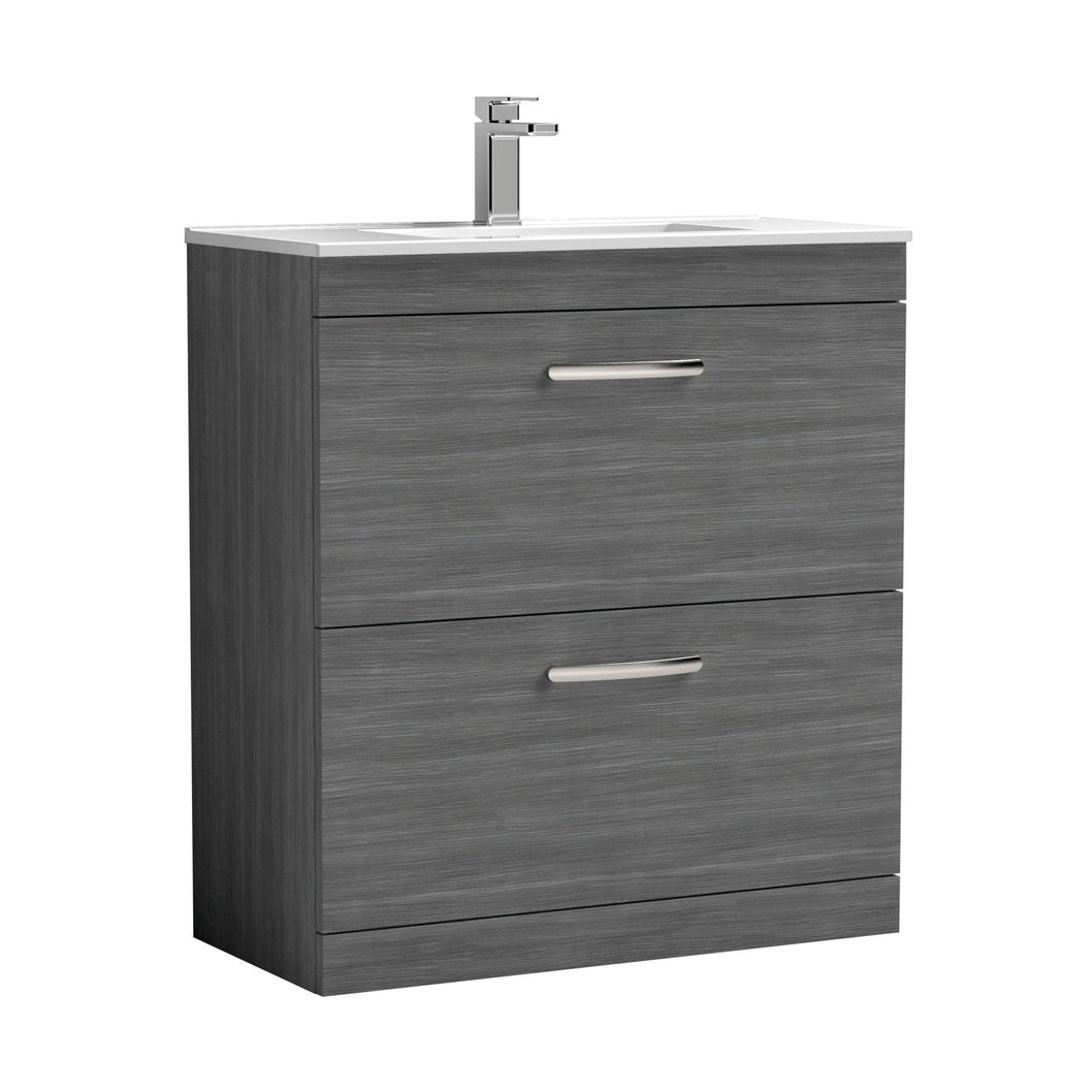 Nuie Athena 800mm Floor Standing Vanity With Basin 2 Contemporary Anthracite Woodgrain MFC 883x805x395mm - JJ Building Materials