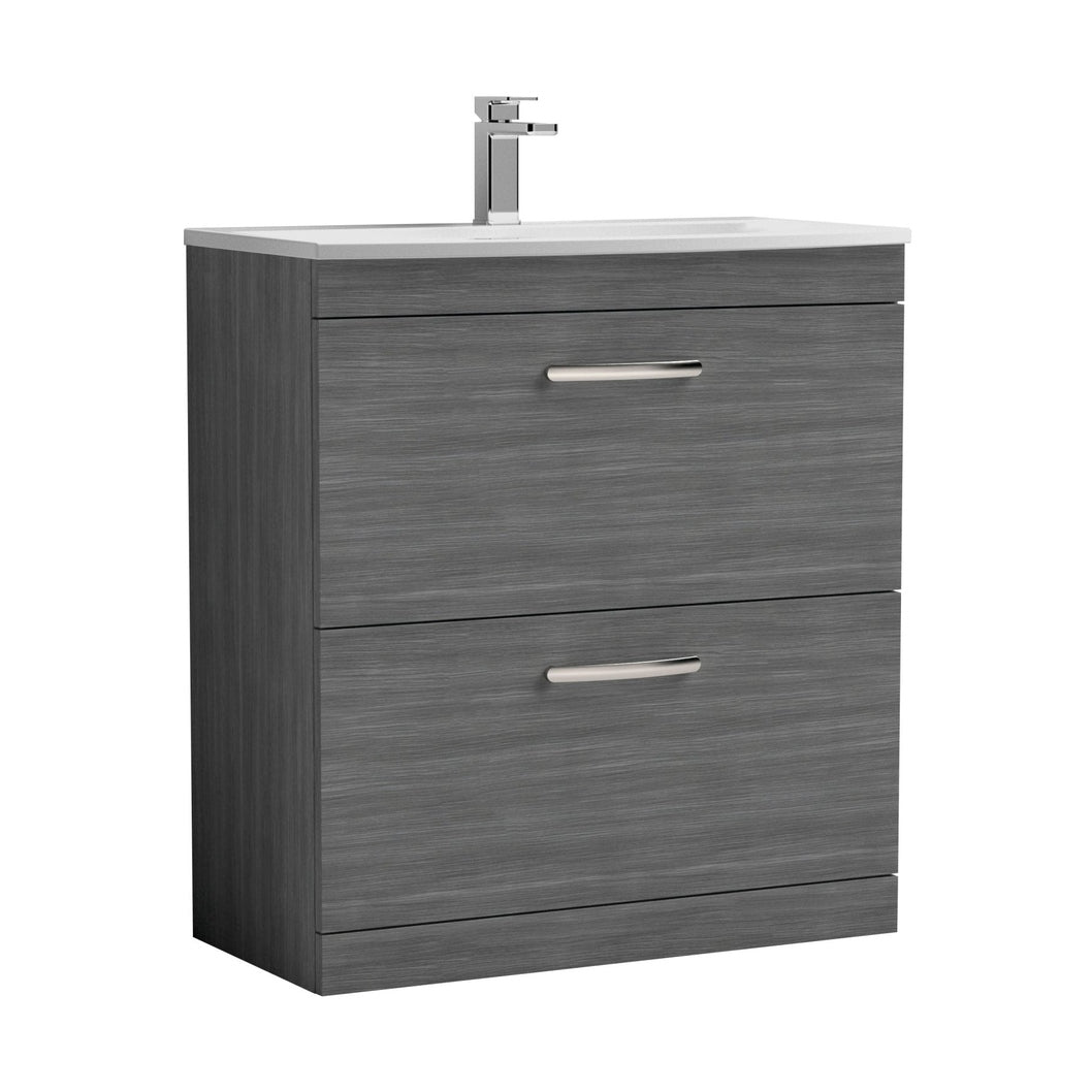 Nuie Athena 800mm Floor Standing Vanity With Basin 4 Contemporary Anthracite Woodgrain MFC 895x810x390mm - JJ Building Materials