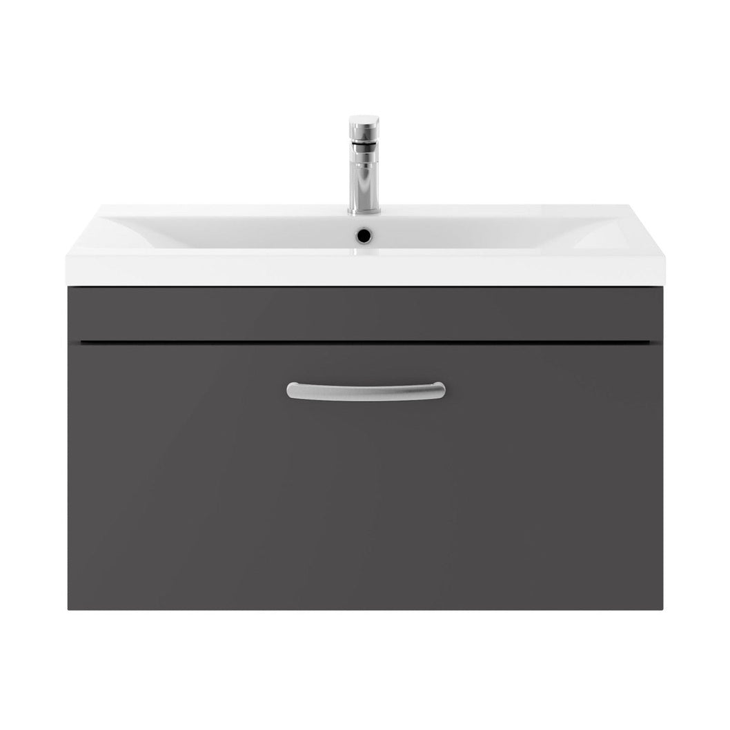 Nuie Athena 800mm Wall Hung Cabinet With Basin 1 Contemporary Gloss Grey MFC 471x810x390mm - JJ Building Materials