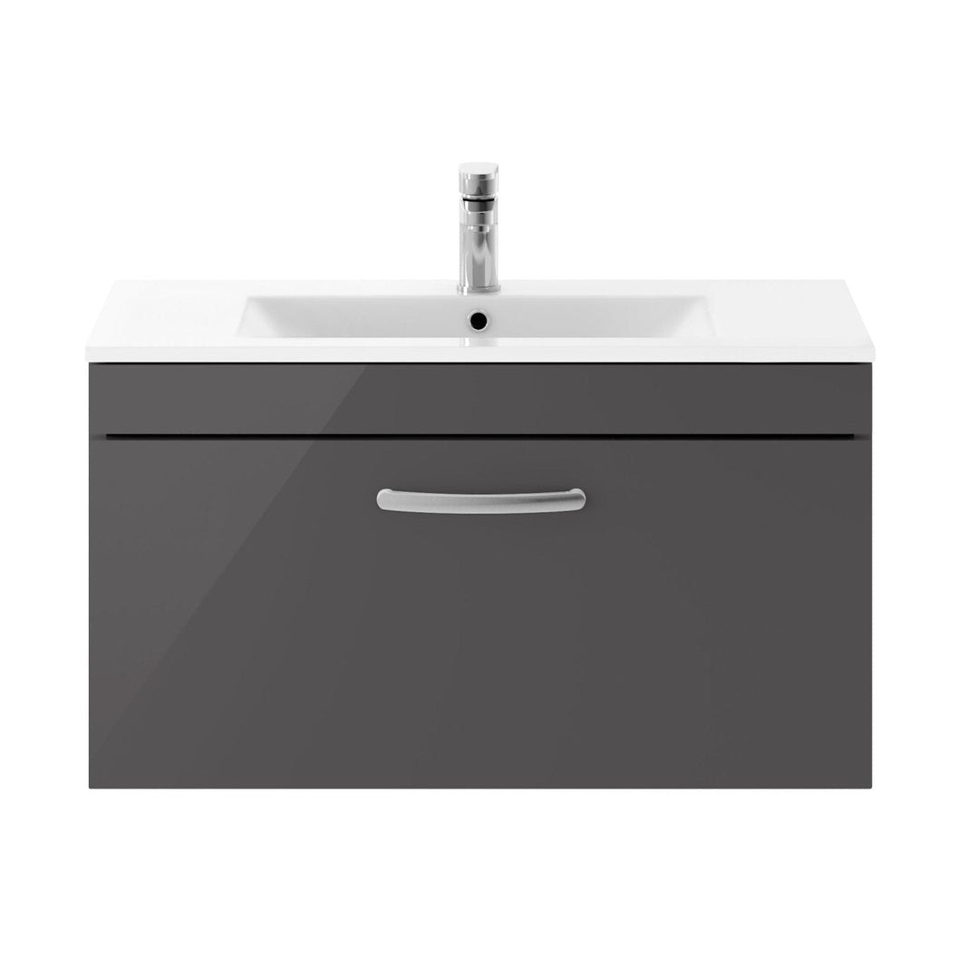 Nuie Athena 800mm Wall Hung Cabinet With Basin 2 Contemporary Gloss Grey MFC 449x805x395mm - JJ Building Materials