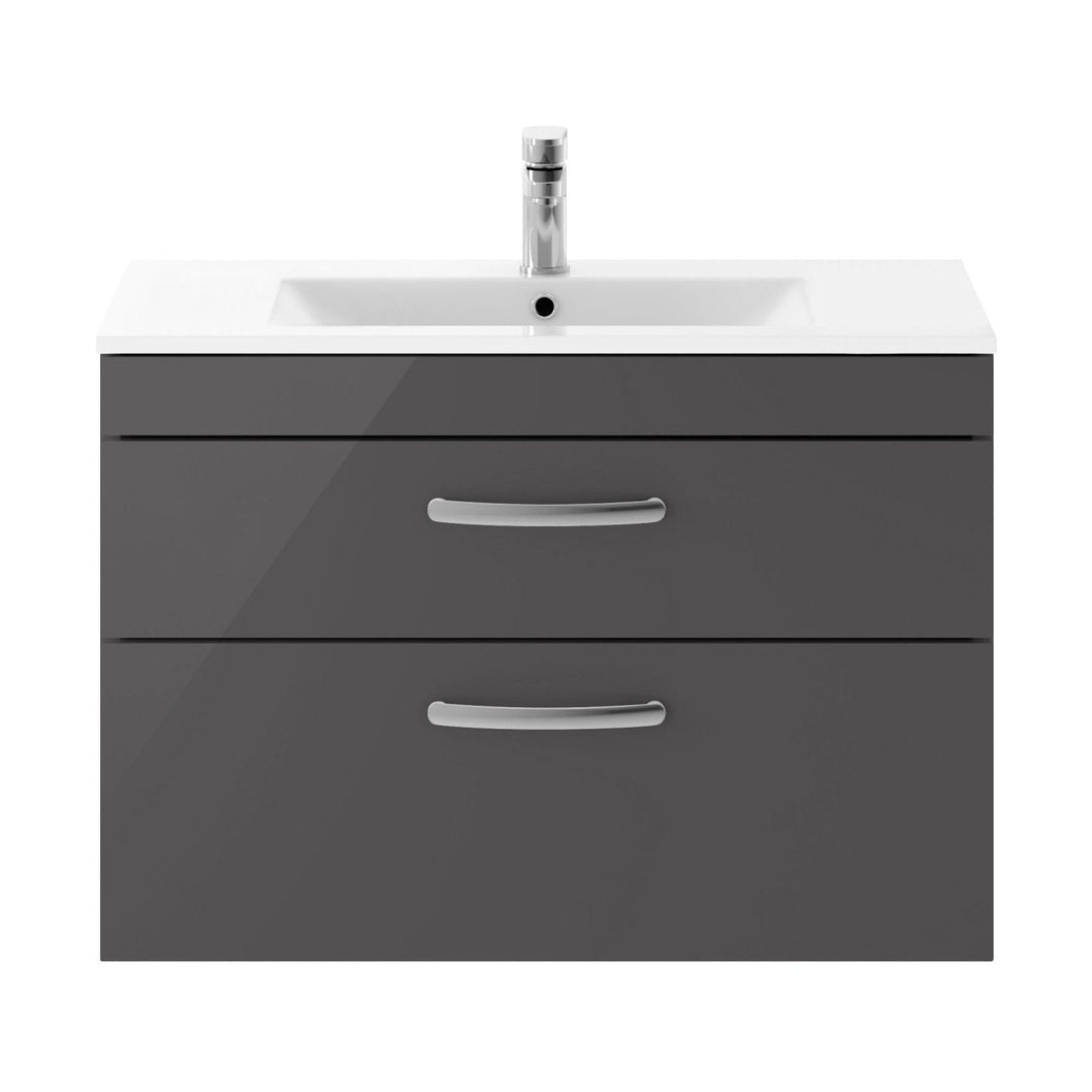 Nuie Athena 800mm Wall Hung Cabinet With Basin 2 Contemporary Gloss Grey MFC 557x805x395mm - JJ Building Materials