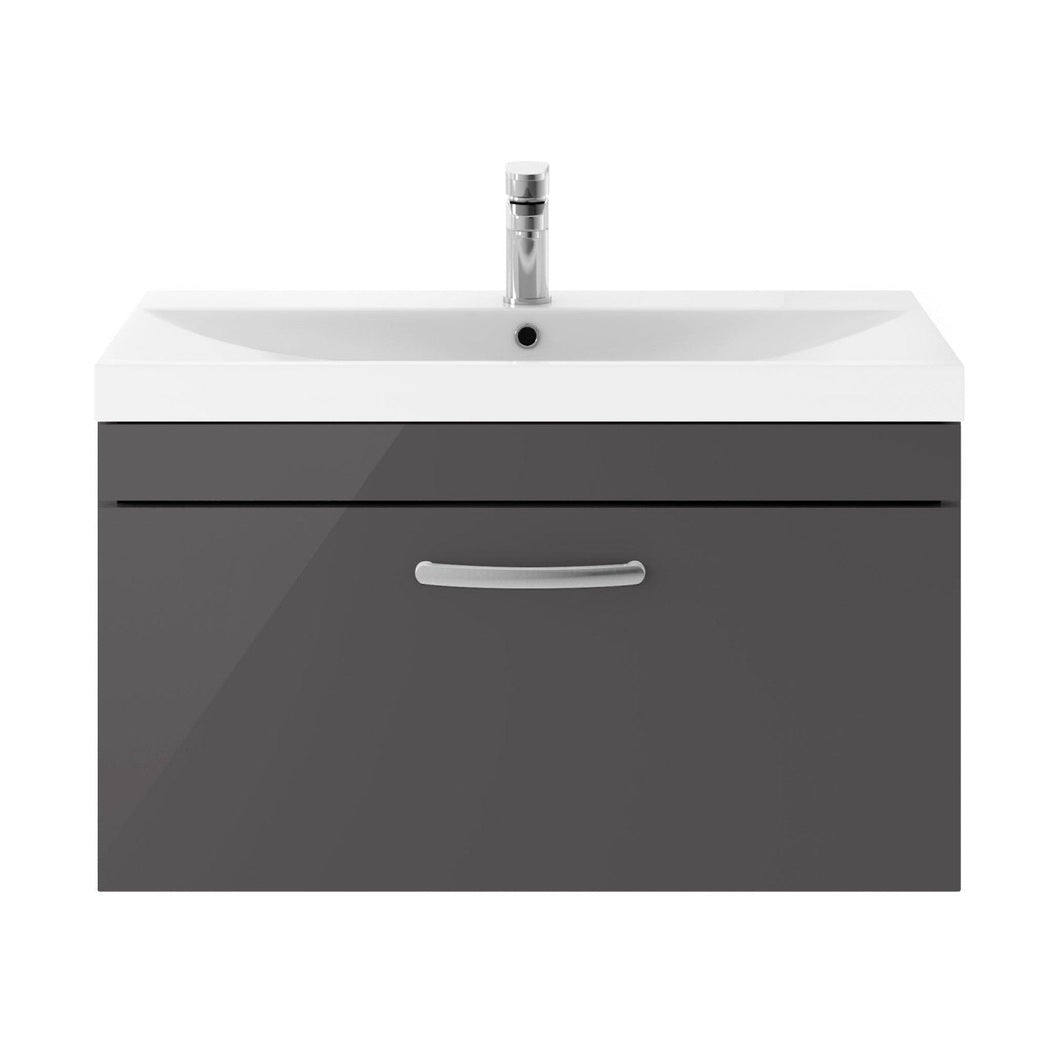 Nuie Athena 800mm Wall Hung Cabinet With Basin 3 Contemporary Gloss Grey MFC 481x810x390mm - JJ Building Materials