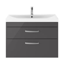 Nuie Athena 800mm Wall Hung Cabinet With Basin 3 Contemporary Gloss Grey MFC 589x810x390mm - JJ Building Materials