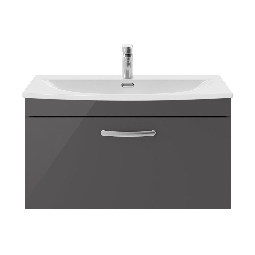 Nuie Athena 800mm Wall Hung Cabinet With Basin 4 Contemporary Gloss Grey MFC 461x810x390mm - ATH080G - JJ Building Materials