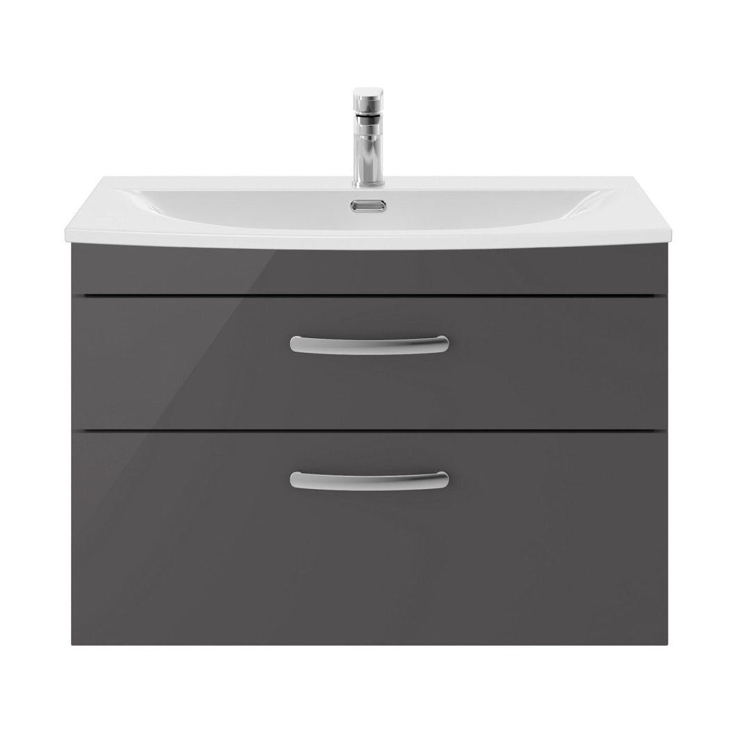 Nuie Athena 800mm Wall Hung Cabinet With Basin 4 Contemporary Gloss Grey MFC 461x810x390mm - ATH081G - JJ Building Materials