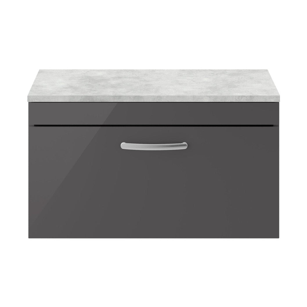 Nuie Athena 800mm Wall Hung Cabinet With Grey Worktop Contemporary Gloss Grey MFC Painted Gloss 452x805x390mm - JJ Building Materials