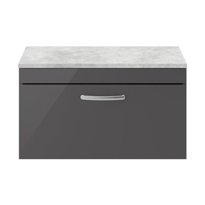 Nuie Athena 800mm Wall Hung Cabinet With Grey Worktop Contemporary Gloss Grey MFC Painted Gloss 452x805x390mm - JJ Building Materials