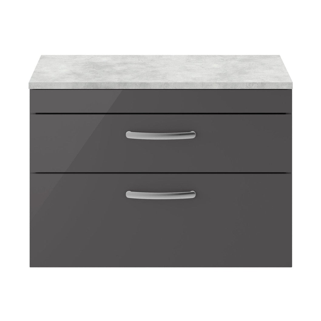 Nuie Athena 800mm Wall Hung Cabinet With Grey Worktop Contemporary Gloss Grey MFC Painted Gloss 560x805x390mm - JJ Building Materials