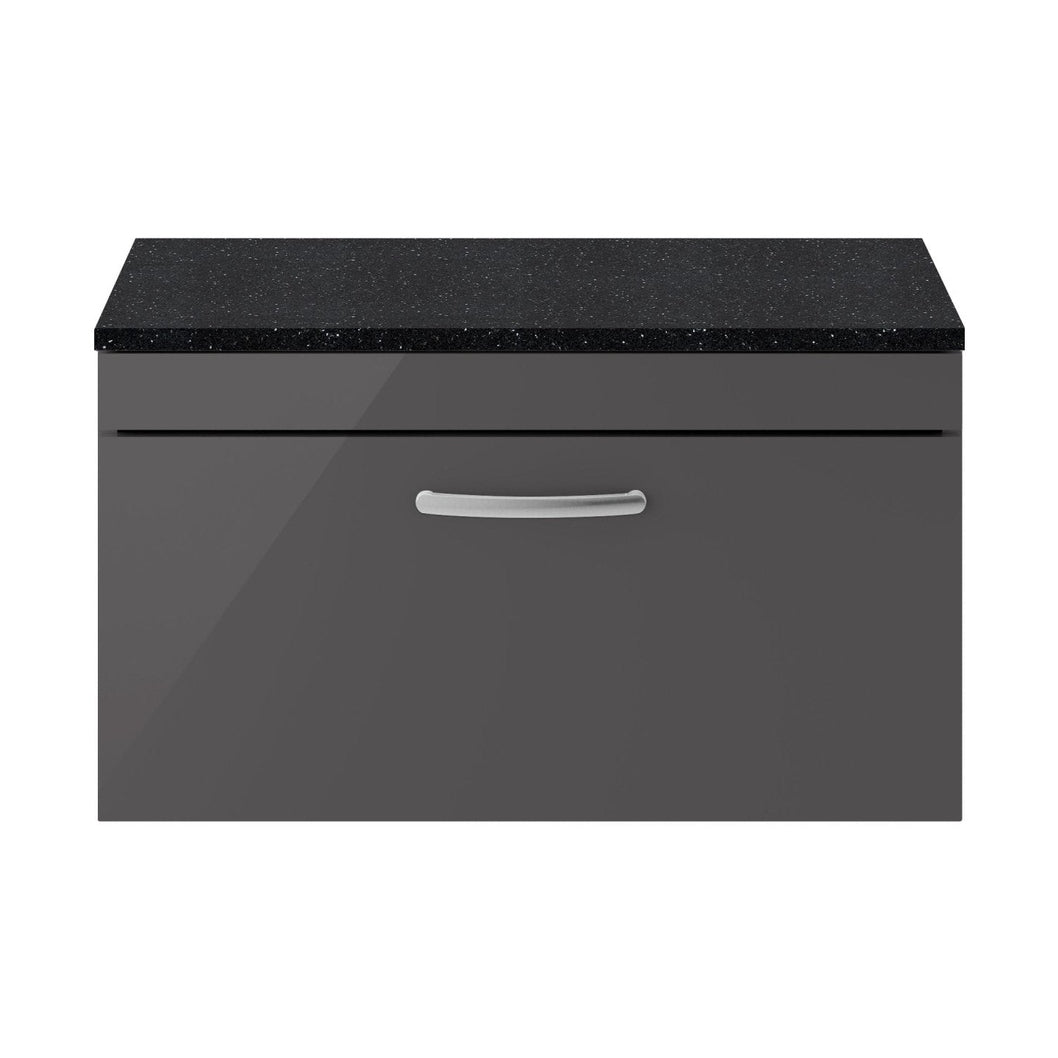 Nuie Athena 800mm Wall Hung Cabinet With Sparkling Black Worktop Contemporary Gloss Grey MFC Painted Gloss 452x805x390mm - JJ Building Materials