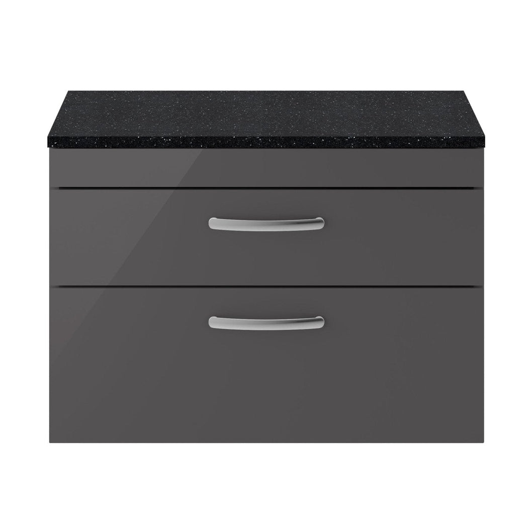 Nuie Athena 800mm Wall Hung Cabinet With Sparkling Black Worktop Contemporary Gloss Grey MFC Painted Gloss 560x805x390mm - JJ Building Materials
